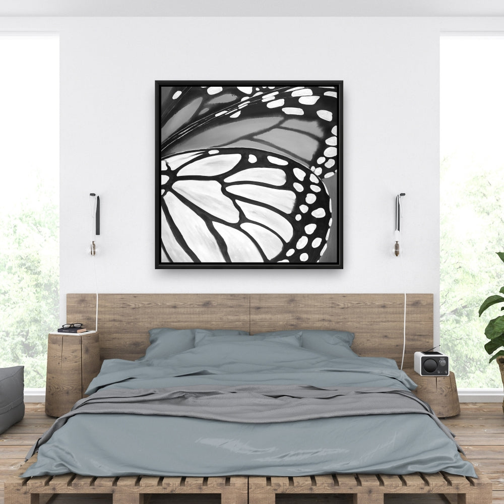 Toile Gros plan d'ailes de papillon | Décoration de chambre monochrome blanche