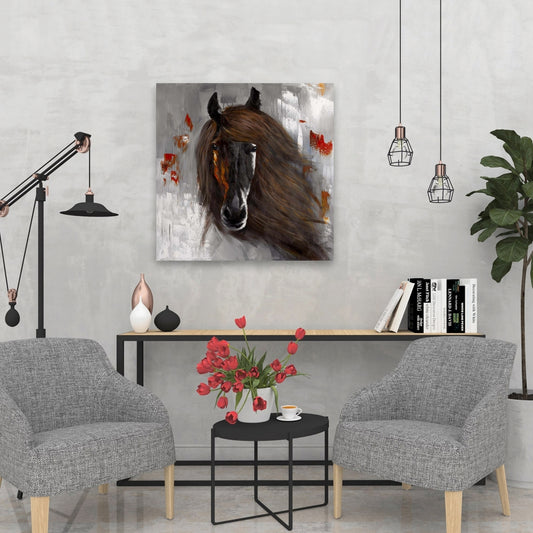 Toile « Cheval brun fier » | Décoration animalière pour chambre à coucher | Art mural