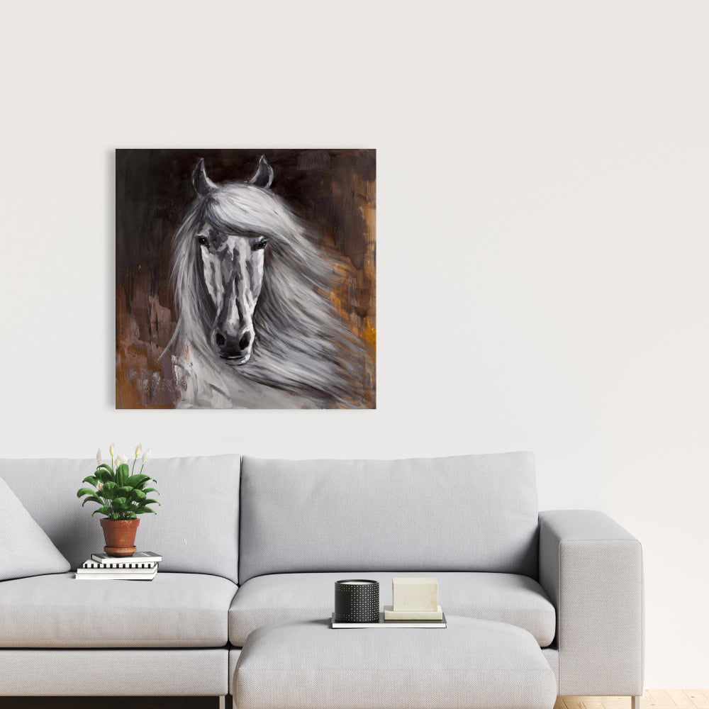 Proud White Horse Canvas | Farm Animals Home Decor Wall Art