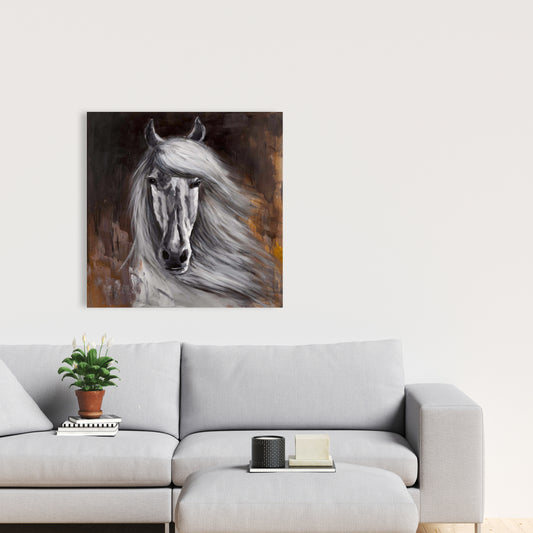 Toile « Cheval blanc fier » | Décoration murale avec animaux de la ferme