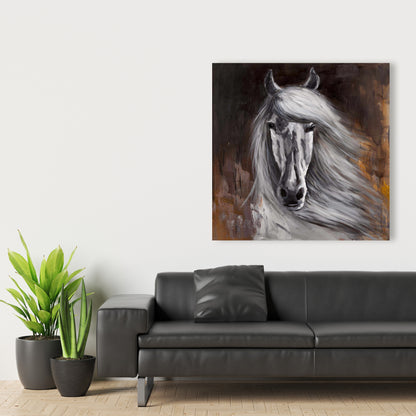 Proud White Horse Canvas | Farm Animals Home Decor Wall Art
