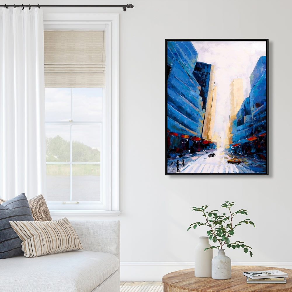 Blue Asymmetrical Street Canvas | Modern Bedroom Wall Art