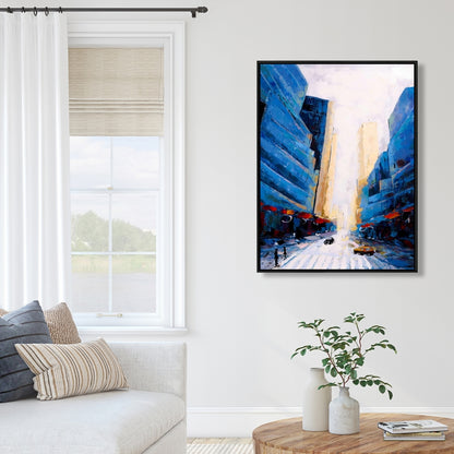 Blue Asymmetrical Street Canvas | Modern Bedroom Wall Art
