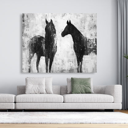Black & White Horses Canvas - Farm Animal Home Decor Art