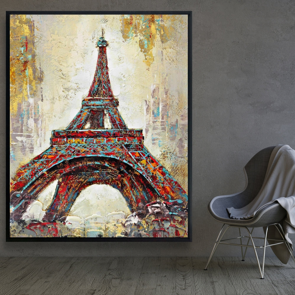 Toile d'architecture jaune - Décoration d'intérieur abstraite Tour Eiffel