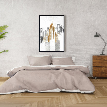 Blurry Sketch Cityscape White Framed Canvas | Home Decor Art