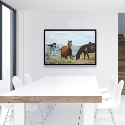 Rustic Horses in Meadow Canvas | Home Decor Framed Art