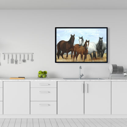 Rustic Blue Framed Canvas - Horses in Meadow by Sun Decor