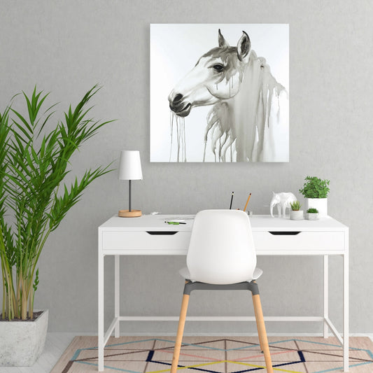 Beautiful White Horse Canvas | Minimalist Bedroom Decor