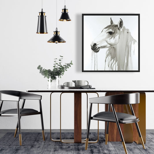 Beautiful White Horse Canvas | Minimalist Bedroom Decor