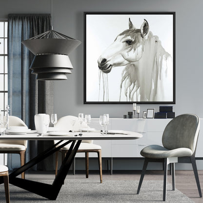 Beautiful White Horse Canvas | Minimalist Bedroom Decor
