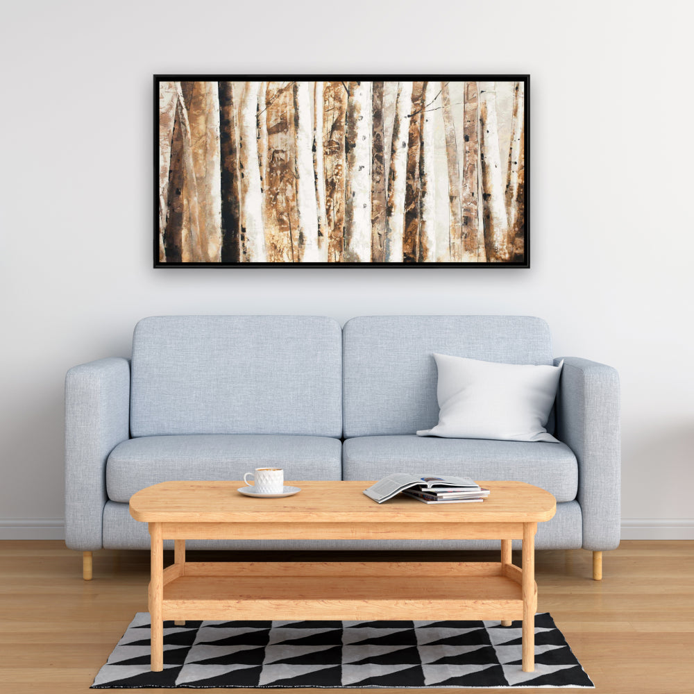 Toile encadrée moderne abstraite représentant des arbres forestiers | Décoration d'intérieur