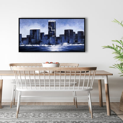 Marine Blue City Canvas - Industrial Blue Building Framed Decor