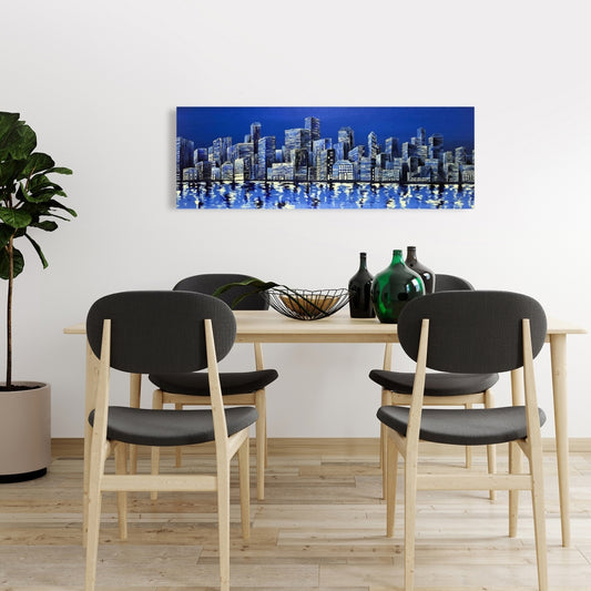 City in Blue Canvas | Contemporary Bedroom Wall Art Decor