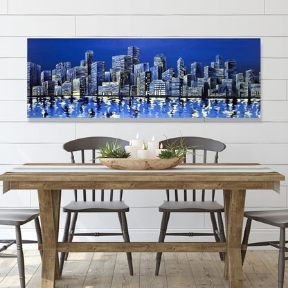 City in Blue Canvas | Contemporary Bedroom Wall Art Decor