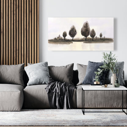 Toile Paysage abstrait avec arbres | Décoration d'intérieur encadrée bleue