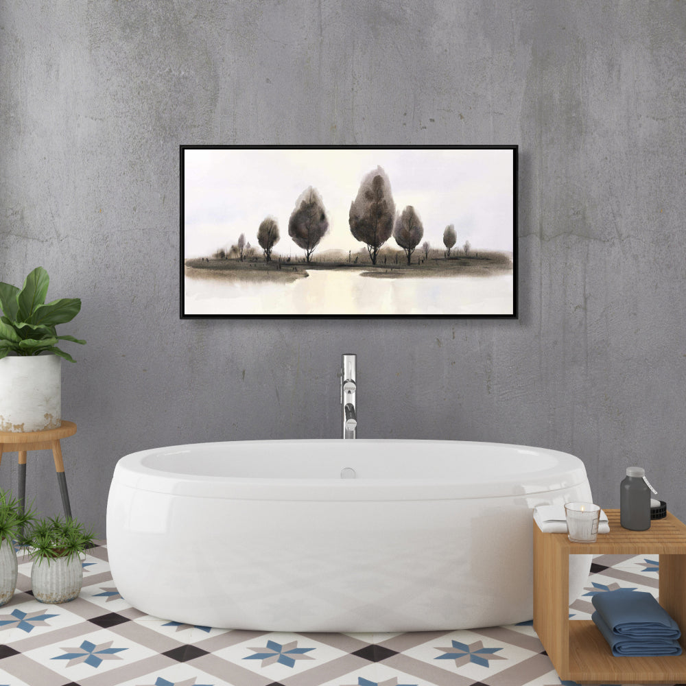 Toile Paysage abstrait avec arbres | Décoration d'intérieur encadrée bleue