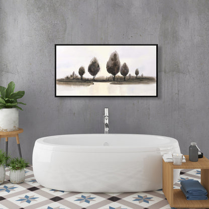 Toile Paysage abstrait avec arbres | Décoration d'intérieur encadrée bleue