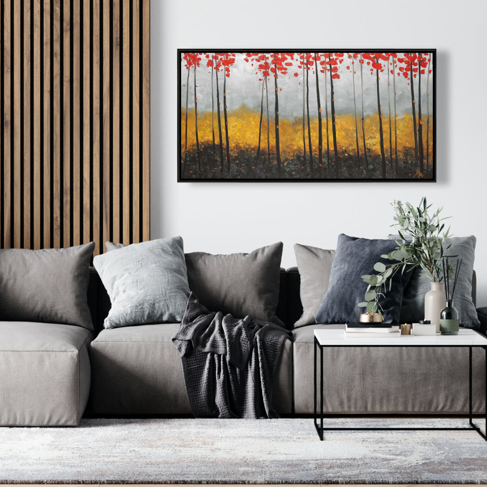 Abstract Landscape Trees Canvas | Gray Framed Bedroom Decor