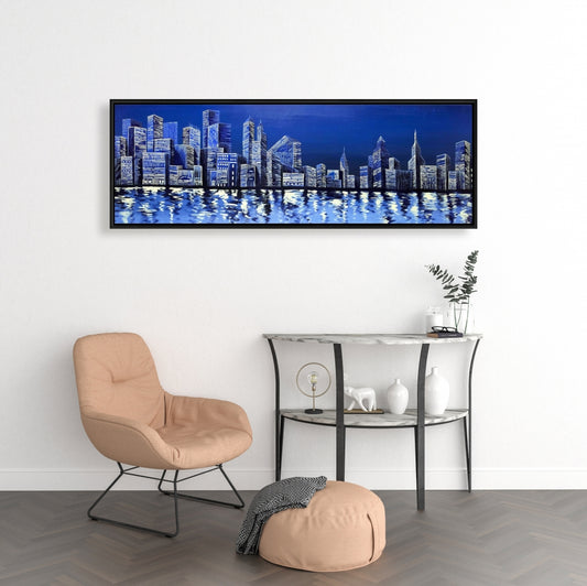 Blue Skyline Framed Canvas - Modern Home Decor Art Piece
