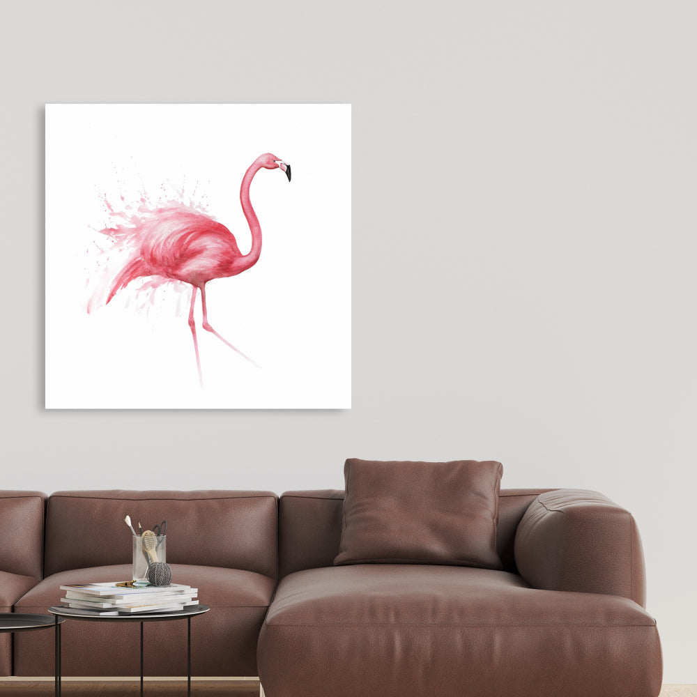 Pink Flamingo Watercolor Canvas - Home Decor Wall Art