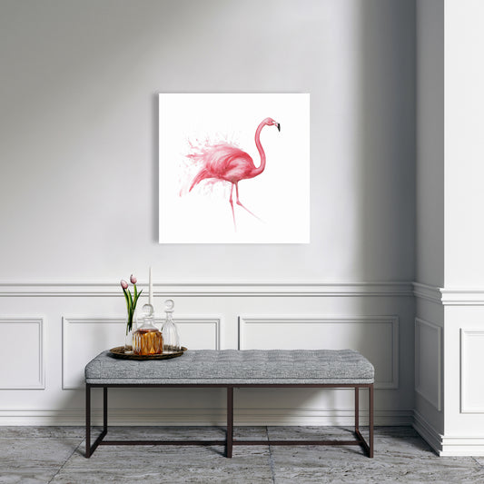 Pink Flamingo Watercolor Canvas - Home Decor Wall Art
