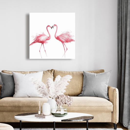 Two Pink Flamingo Watercolor Canvas - Exotic Bird Home Decor