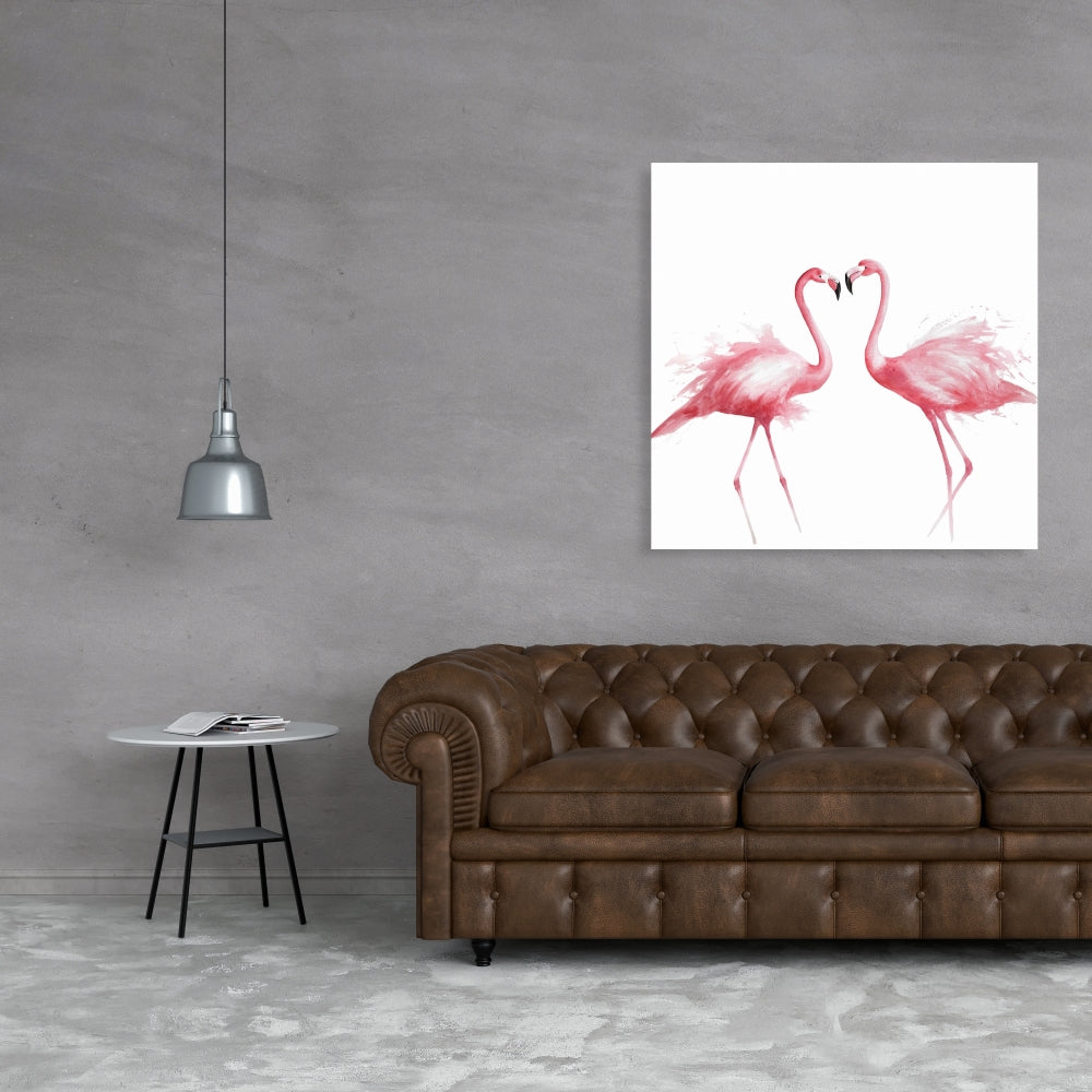 Two Pink Flamingo Watercolor Canvas - Exotic Bird Home Decor