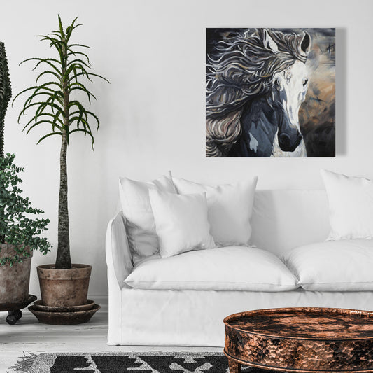 Front Wild Horse Blue Canvas - Contemporary Home Decor Art