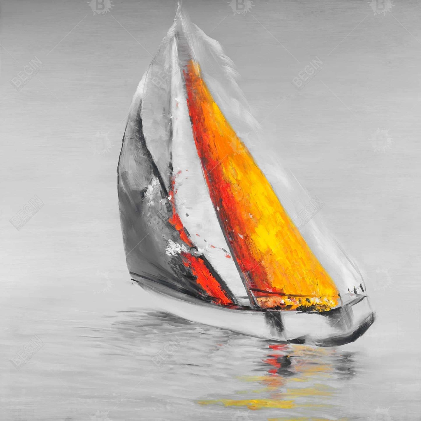 Two Colors Sailing Boat | Blue Coastal Canvas Home Decor