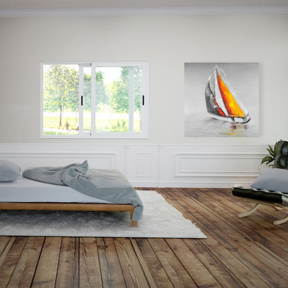 Two Colors Sailing Boat | Blue Coastal Canvas Home Decor