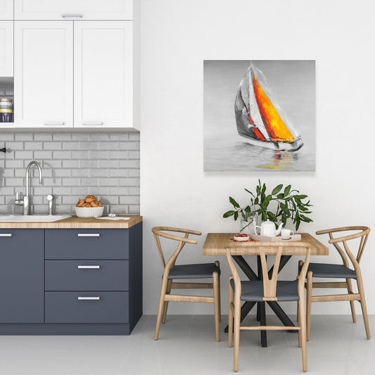 Two Colors Sailing Boat | Blue Coastal Canvas Home Decor