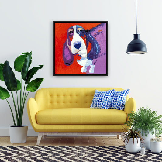 Abstract Colorful Basset Dog Framed Canvas | Home Decor Art