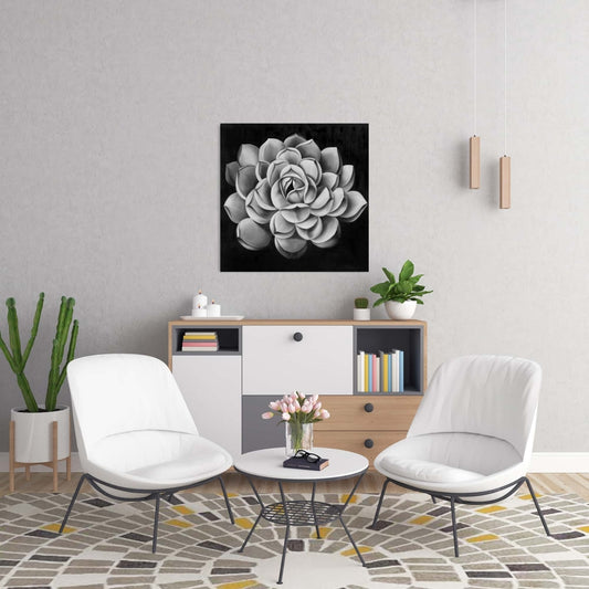 Black and White Succulent Canvas | Monochrome Bedroom Decor