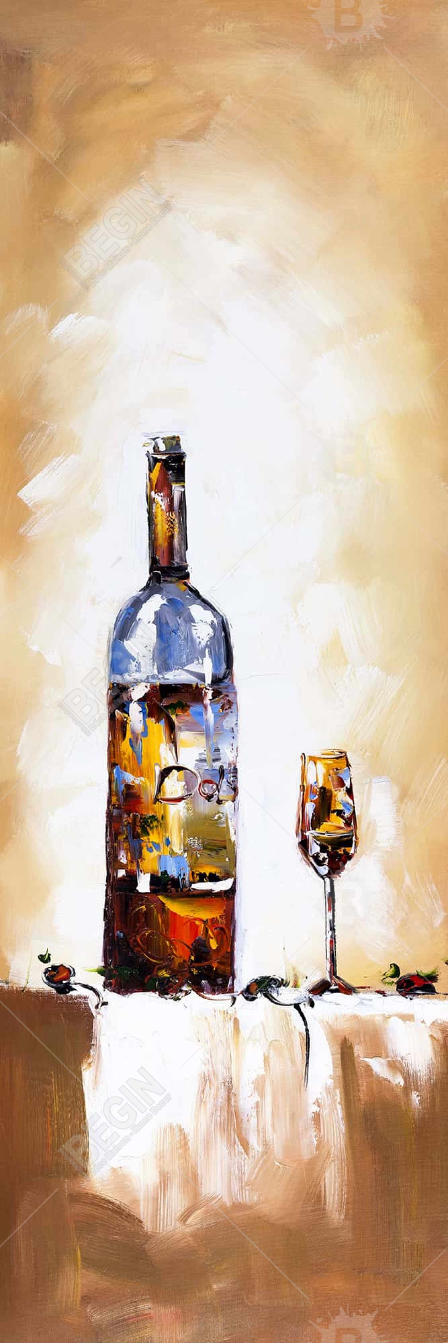 Toile de vin blanc - Décoration murale encadrée marron pour cuisine