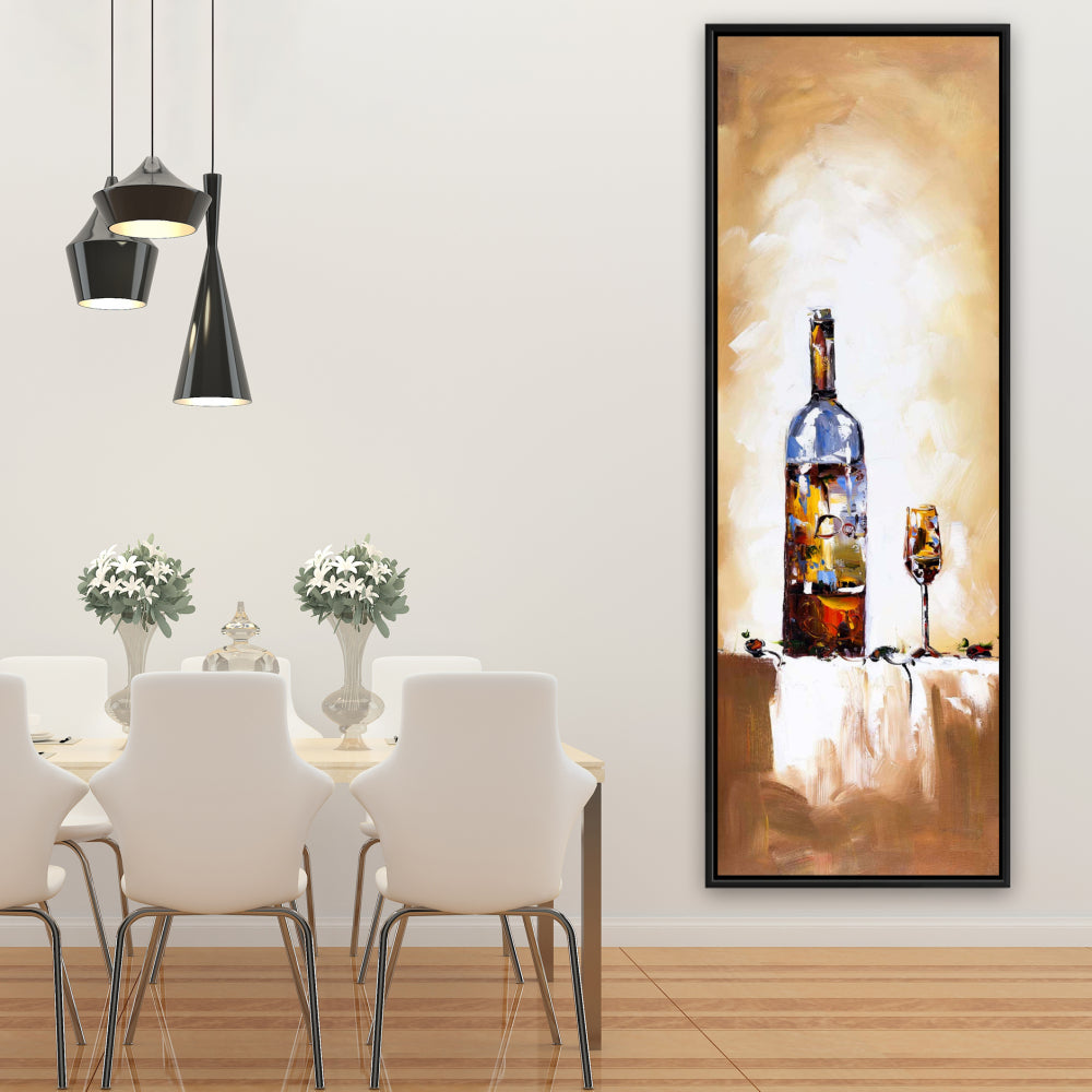 Toile de vin blanc - Décoration murale encadrée marron pour cuisine