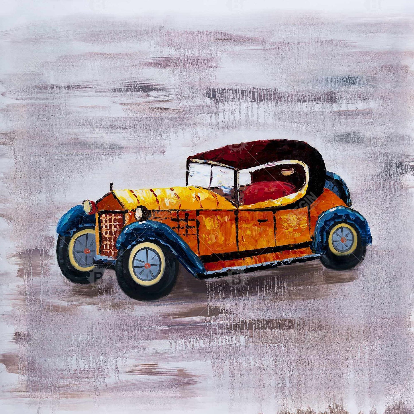 Voiture jouet jaune vintage sur toile bleue | Décoration d'intérieur