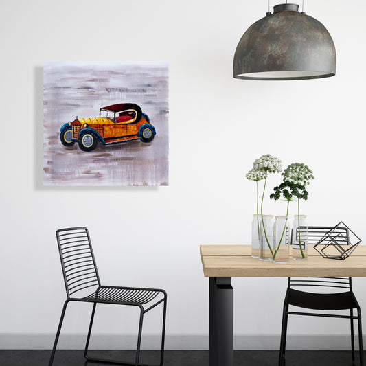 Yellow Toy Car Vintage Blue Canvas | Home Decor Art