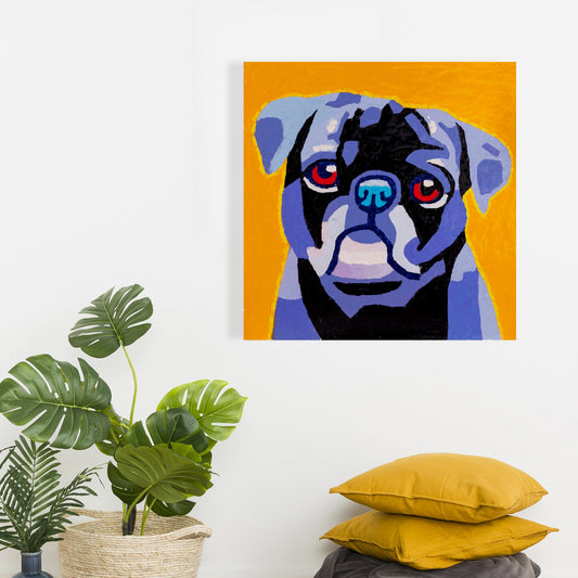 Toile bleue « Flash the Pug » : Décoration d'intérieur pour les amoureux des animaux