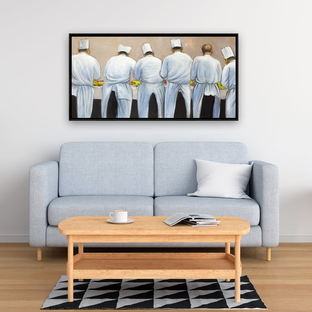 Cooks Chefs Working Together Framed Canvas | Kitchen Decor