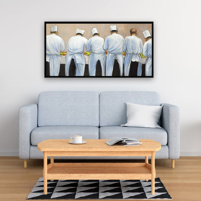 Cooks Chefs Working Together Framed Canvas | Kitchen Decor
