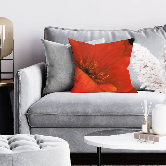 Black Floral Pillow - Red Flower Design for Home Decor