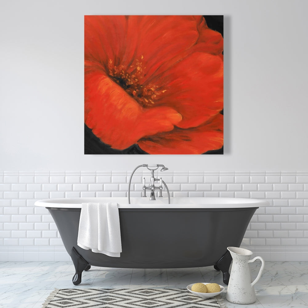 Red Flower Black Canvas - Elegant Bedroom Wall Art Decor