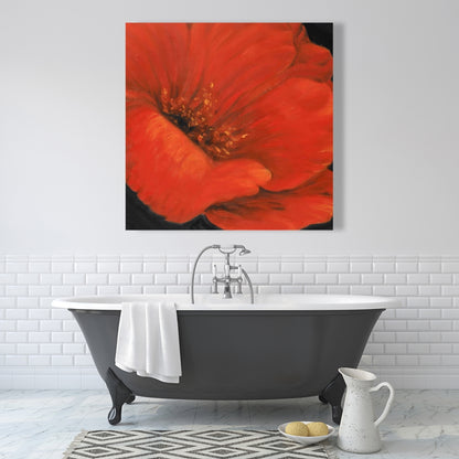 Red Flower Black Canvas - Elegant Bedroom Wall Art Decor