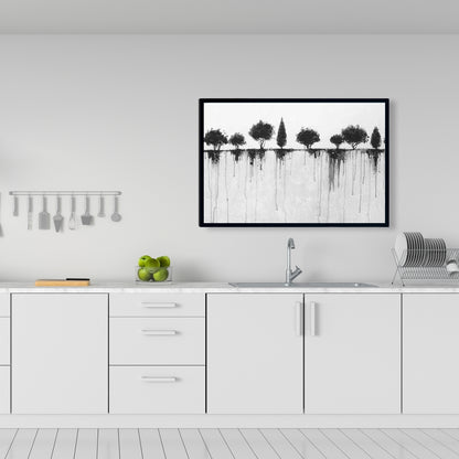 Bedroom Landscapes - Industrial Framed Canvas: Abstract Black Trees