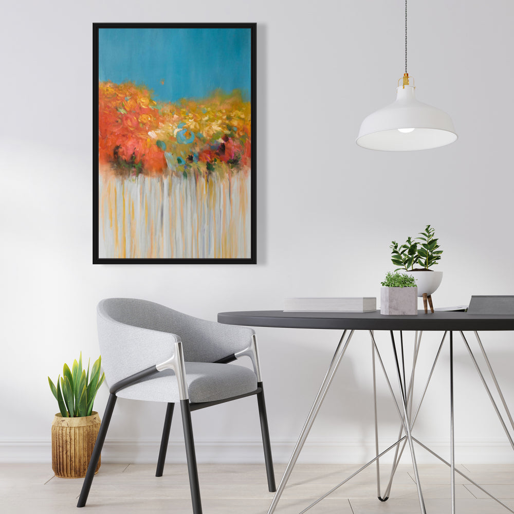 Colorful Abstract Flowers Canvas - Grey Background Wall Art