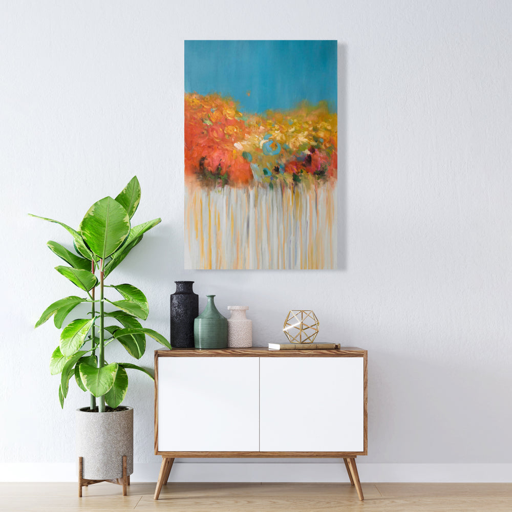 Modern Blue Canvas - Colorful Abstract Flowers for Bedroom Decor