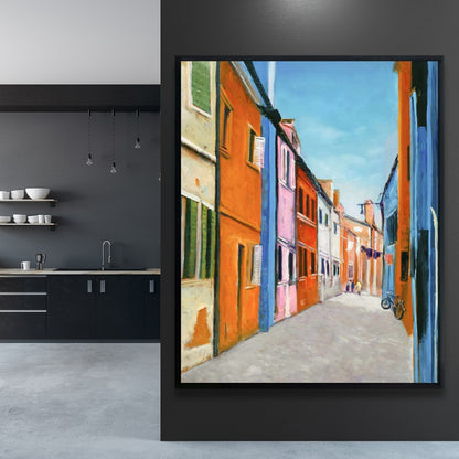Colorful Houses in Italy Framed Canvas - Contemporary Bedroom Decor