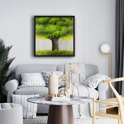 Contemporary Bedroom Canvas - Big Green Tree Brown Frame Decor