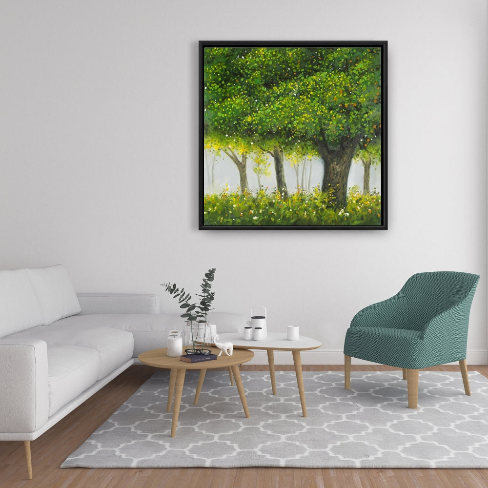 Forest by Summer - Brown Landscapes Trees Framed Canvas Decor